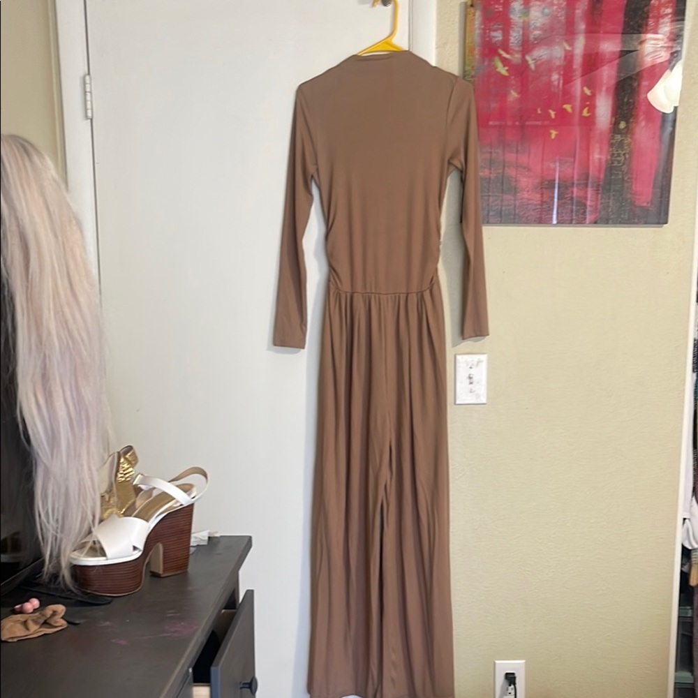 Elegant Taupe Long Sleeve Jumpsuit